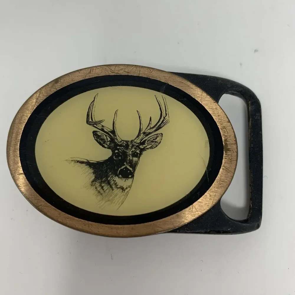 Tech Ether Guild Deer Buck Belt Buckle Mens Oval Western Brass Wildlife